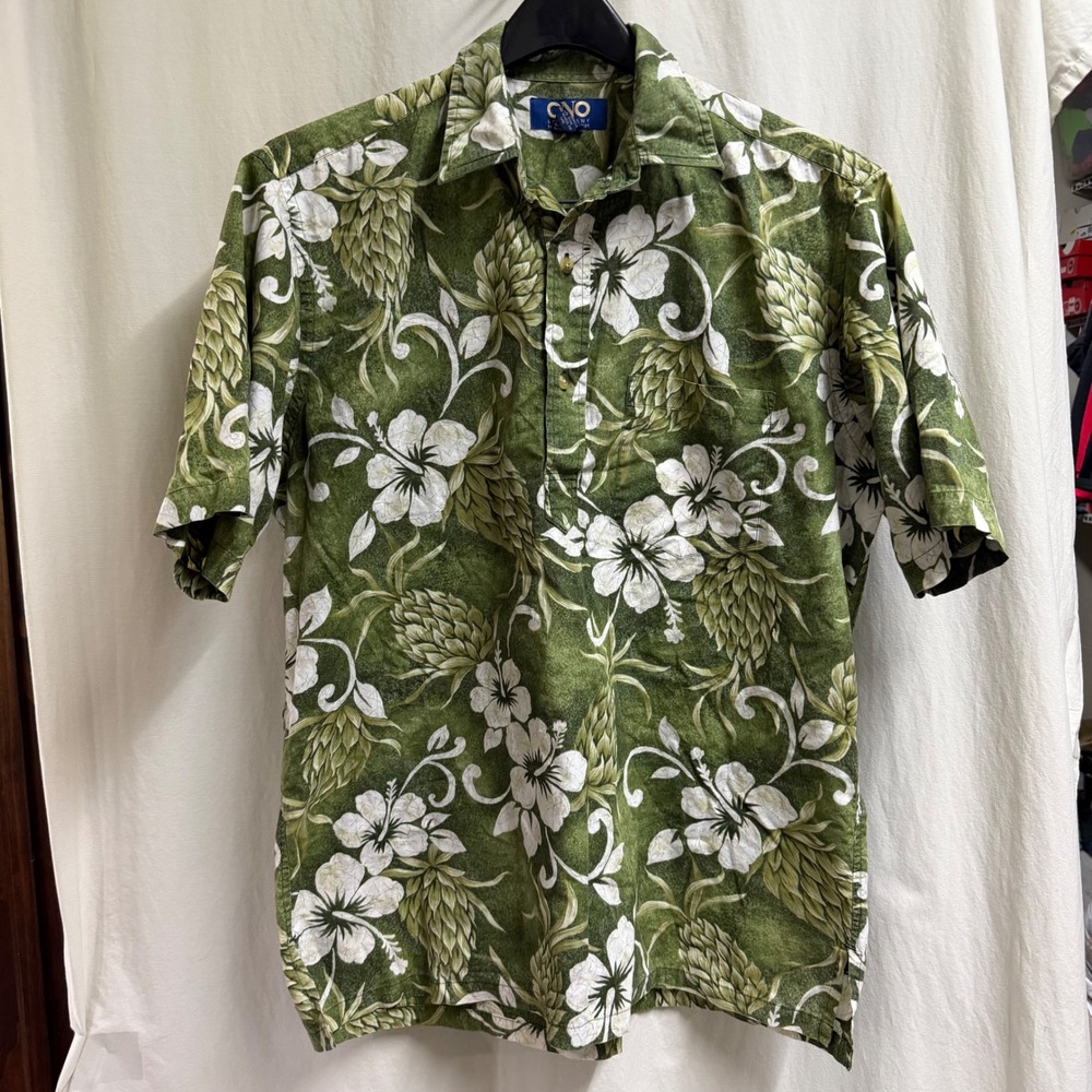 Ono & Company Liberty House Mens Green Tropical Pineapple Hibiscus Popover L